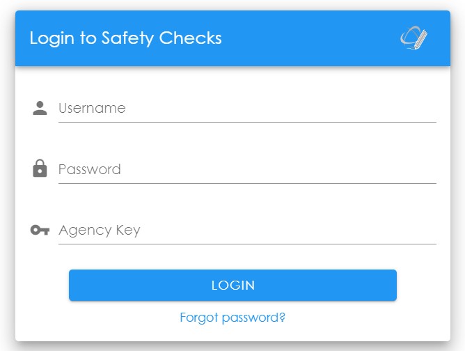 A login screen with blue text Description automatically generated